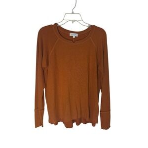 Michael Stars Womens Rust Orange Raglan Long Sleeve Knit Top Back Vent Size MP